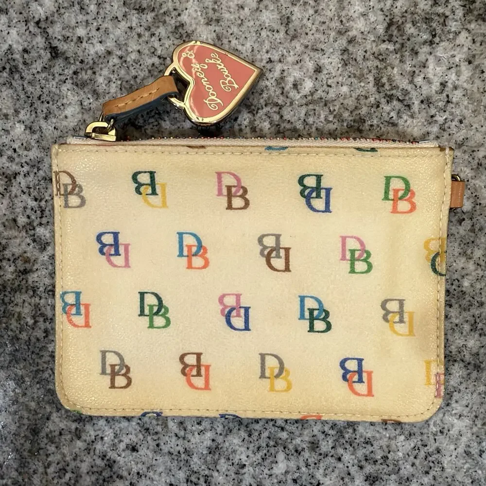 VTG Y2K DOONEY & BOURKE Cream/Yellowed Rainbow Monogram IT Col Change/Coin Purse